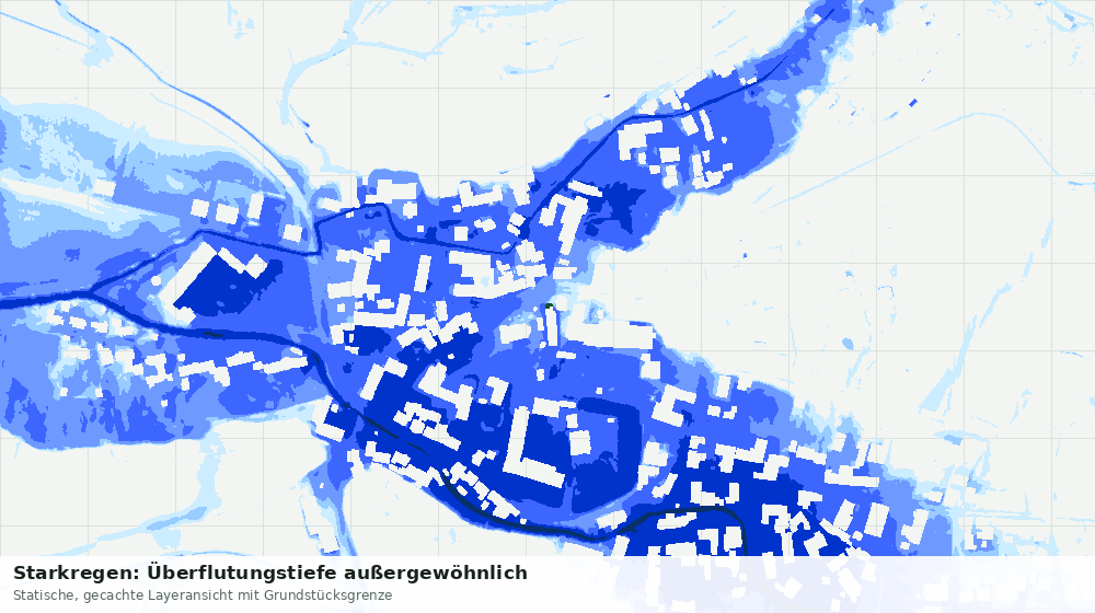 Statische Kartenansicht: Starkregen: Überflutungstiefe außergewöhnlich