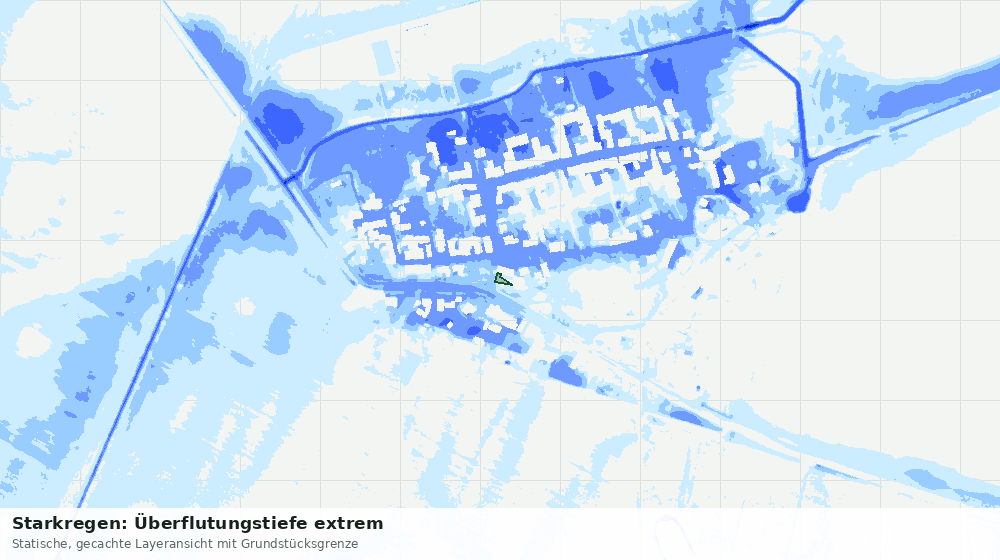Statische Kartenansicht: Starkregen: Überflutungstiefe extrem