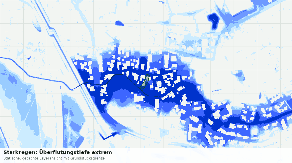 Statische Kartenansicht: Starkregen: Überflutungstiefe extrem