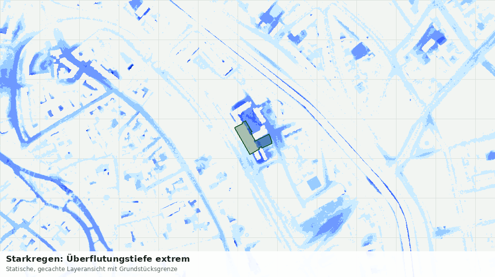 Statische Kartenansicht: Starkregen: Überflutungstiefe extrem