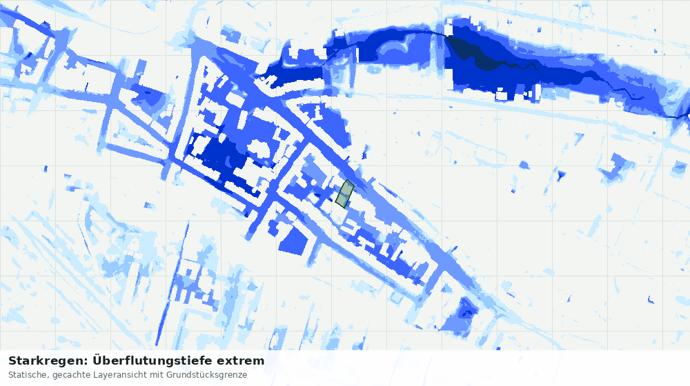 Statische Kartenansicht: Starkregen: Überflutungstiefe extrem