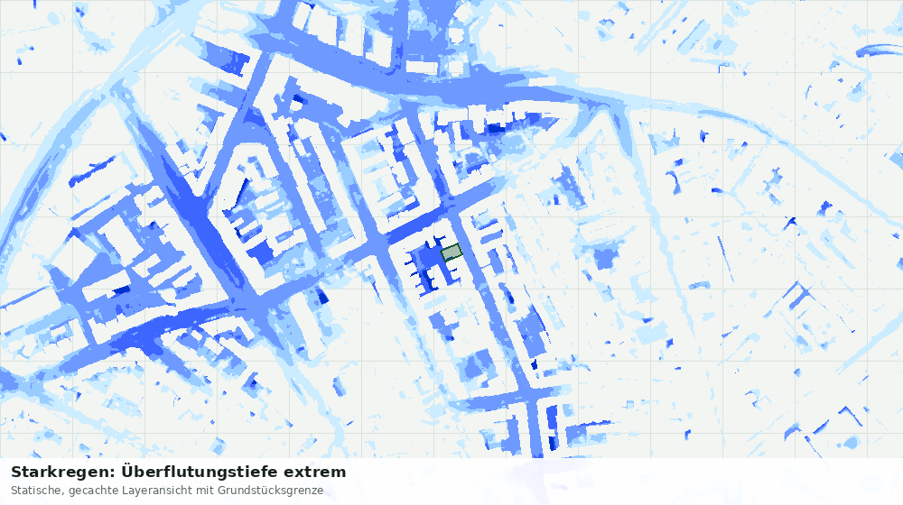 Statische Kartenansicht: Starkregen: Überflutungstiefe extrem