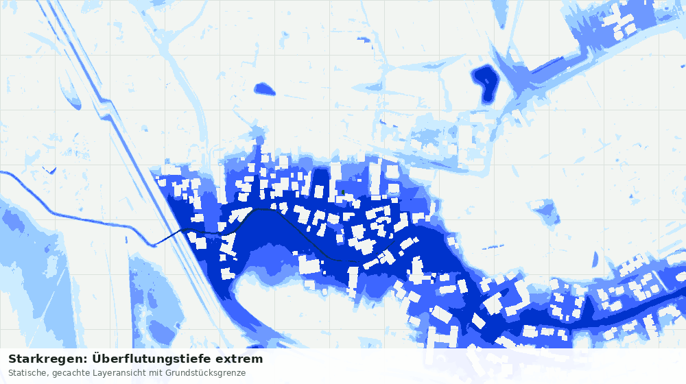 Statische Kartenansicht: Starkregen: Überflutungstiefe extrem