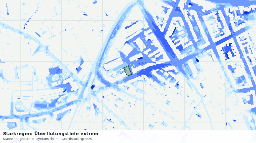 Statische Kartenansicht: Starkregen: Überflutungstiefe extrem