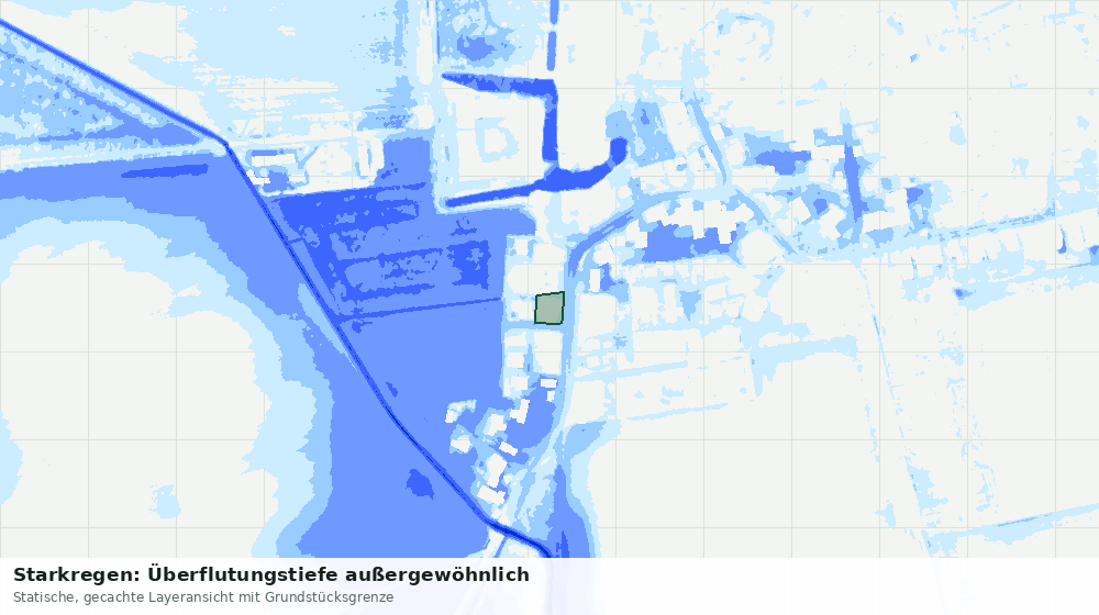 Statische Kartenansicht: Starkregen: Überflutungstiefe außergewöhnlich