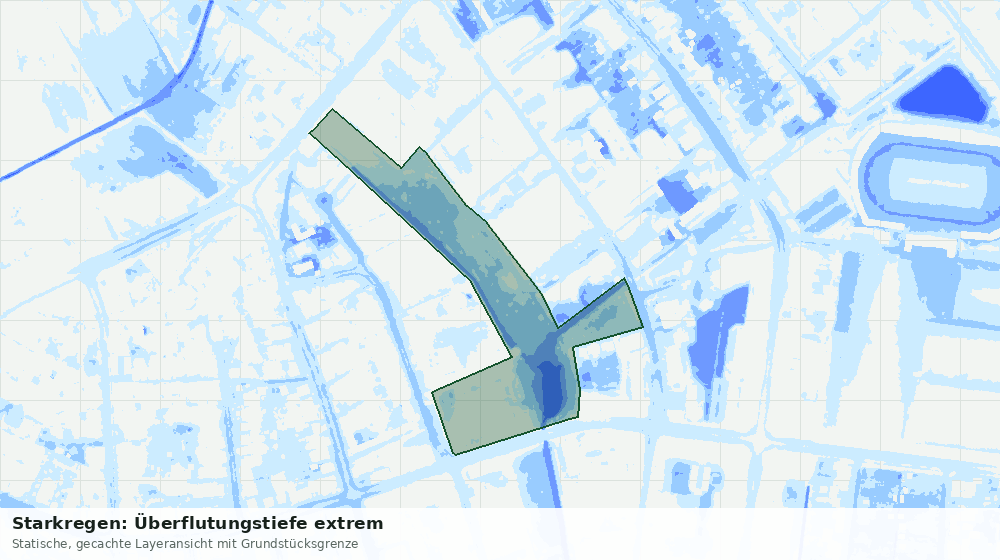 Statische Kartenansicht: Starkregen: Überflutungstiefe extrem