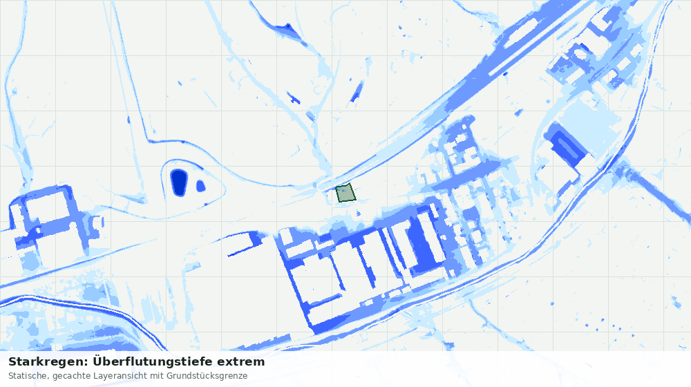 Statische Kartenansicht: Starkregen: Überflutungstiefe extrem