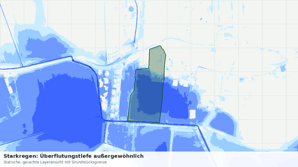 Statische Kartenansicht: Starkregen: Überflutungstiefe außergewöhnlich