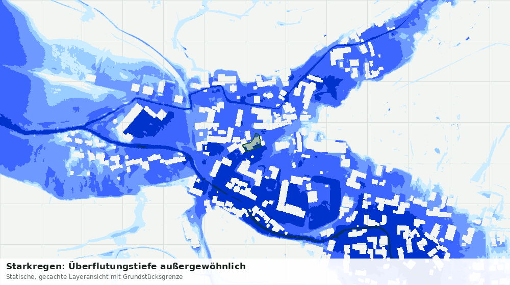 Statische Kartenansicht: Starkregen: Überflutungstiefe außergewöhnlich
