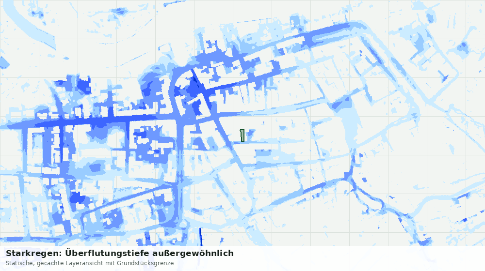 Statische Kartenansicht: Starkregen: Überflutungstiefe außergewöhnlich