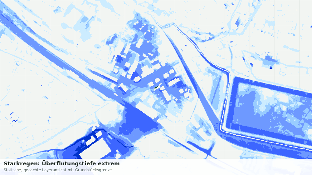 Statische Kartenansicht: Starkregen: Überflutungstiefe extrem