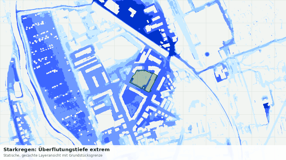 Statische Kartenansicht: Starkregen: Überflutungstiefe extrem