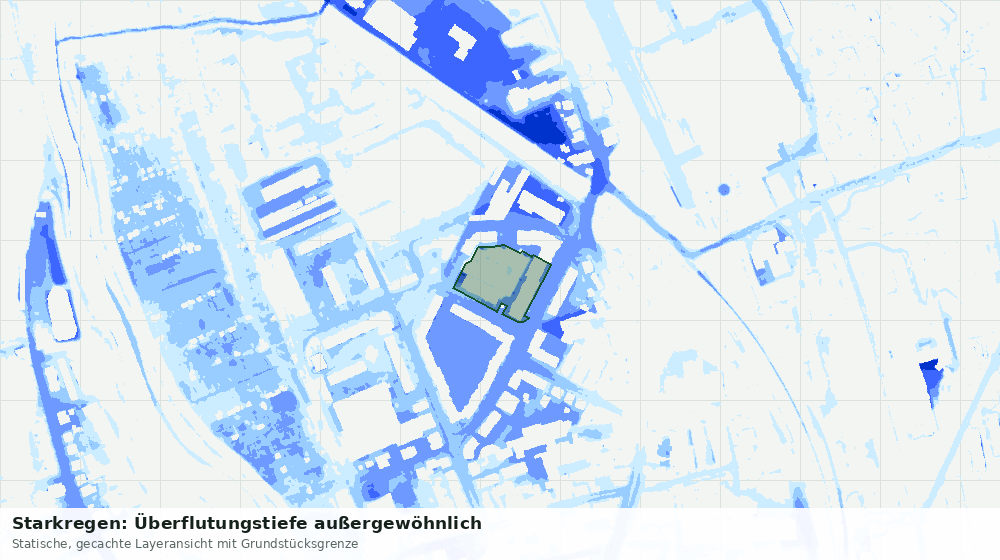 Statische Kartenansicht: Starkregen: Überflutungstiefe außergewöhnlich