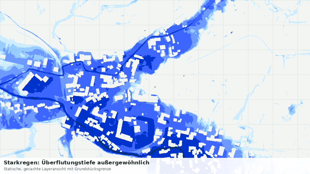 Statische Kartenansicht: Starkregen: Überflutungstiefe außergewöhnlich