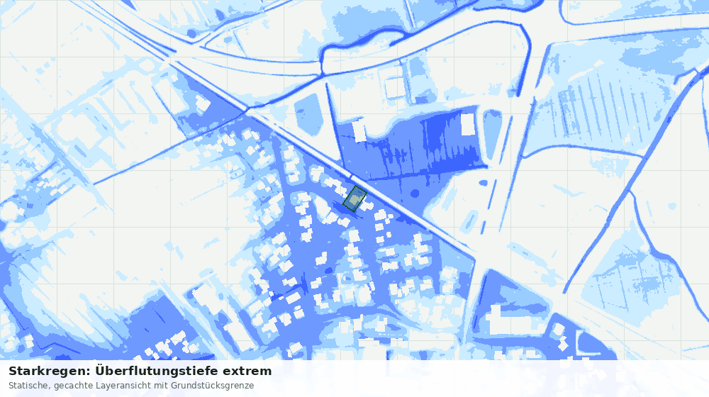 Statische Kartenansicht: Starkregen: Überflutungstiefe extrem