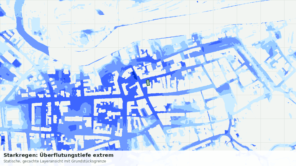 Statische Kartenansicht: Starkregen: Überflutungstiefe extrem