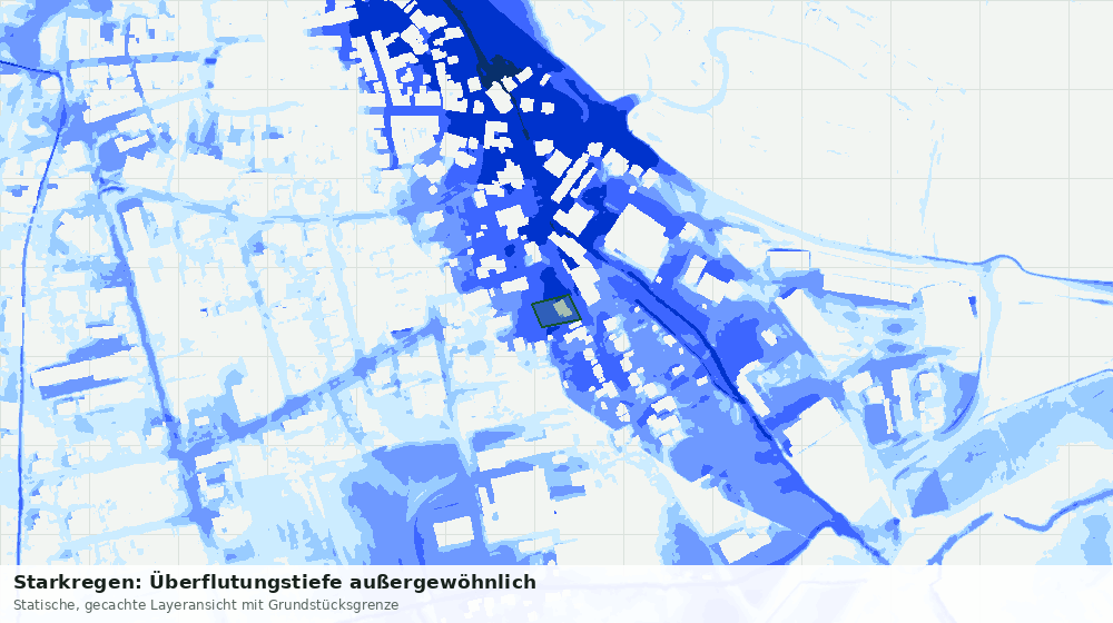 Statische Kartenansicht: Starkregen: Überflutungstiefe außergewöhnlich