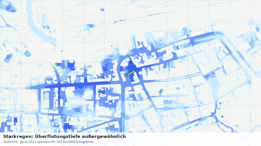 Statische Kartenansicht: Starkregen: Überflutungstiefe außergewöhnlich