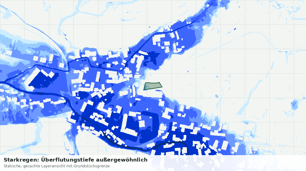 Statische Kartenansicht: Starkregen: Überflutungstiefe außergewöhnlich