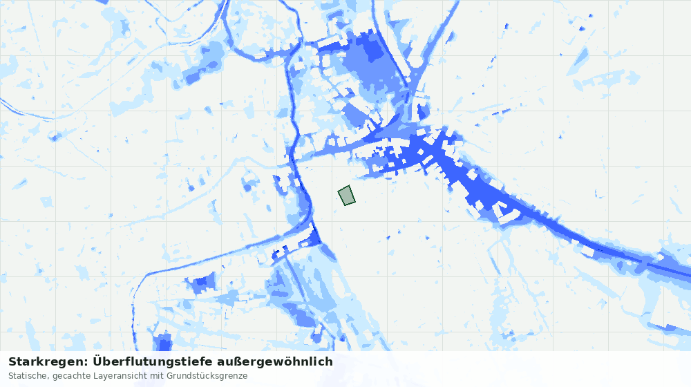 Statische Kartenansicht: Starkregen: Überflutungstiefe außergewöhnlich