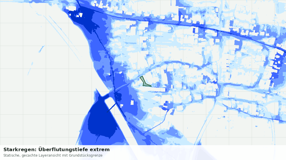 Statische Kartenansicht: Starkregen: Überflutungstiefe extrem