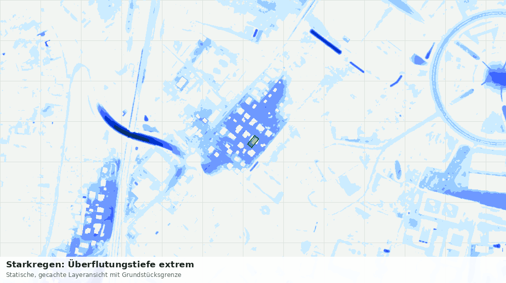 Statische Kartenansicht: Starkregen: Überflutungstiefe extrem