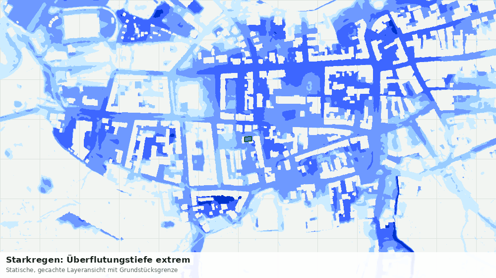 Statische Kartenansicht: Starkregen: Überflutungstiefe extrem