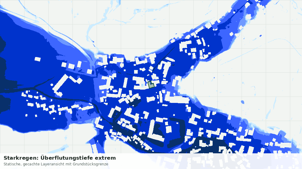 Statische Kartenansicht: Starkregen: Überflutungstiefe extrem