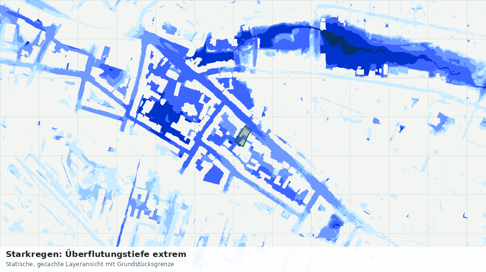 Statische Kartenansicht: Starkregen: Überflutungstiefe extrem