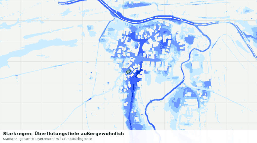 Statische Kartenansicht: Starkregen: Überflutungstiefe außergewöhnlich