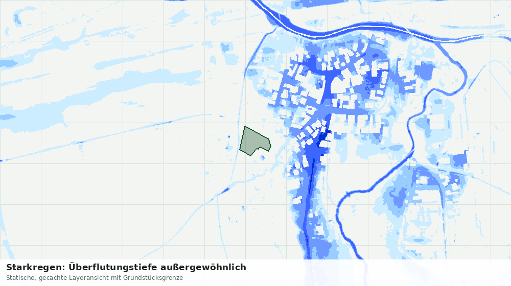Statische Kartenansicht: Starkregen: Überflutungstiefe außergewöhnlich