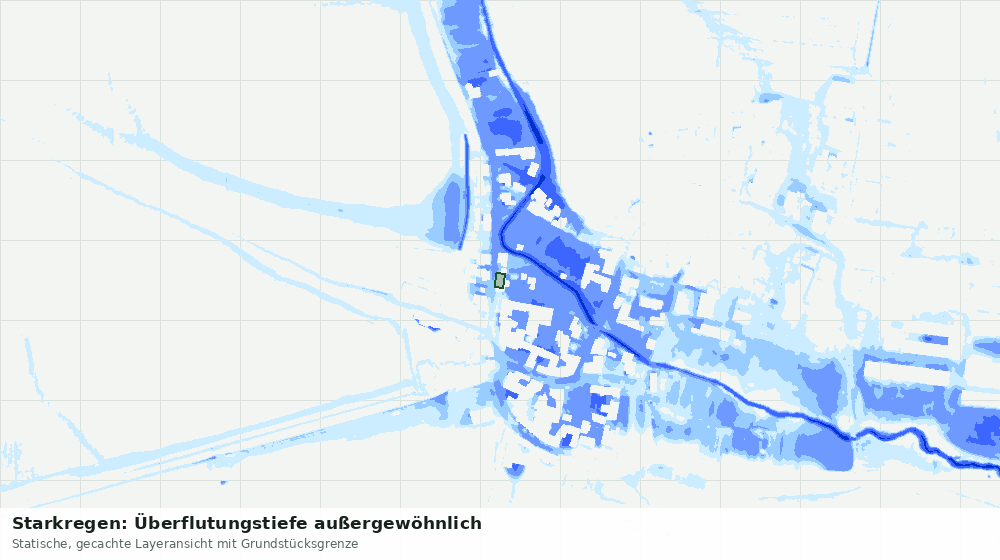 Statische Kartenansicht: Starkregen: Überflutungstiefe außergewöhnlich