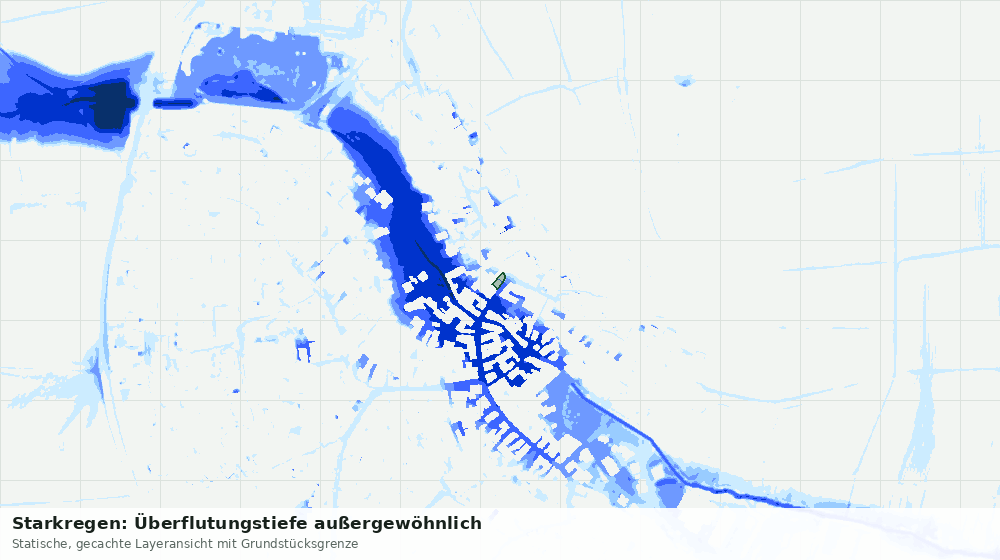 Statische Kartenansicht: Starkregen: Überflutungstiefe außergewöhnlich