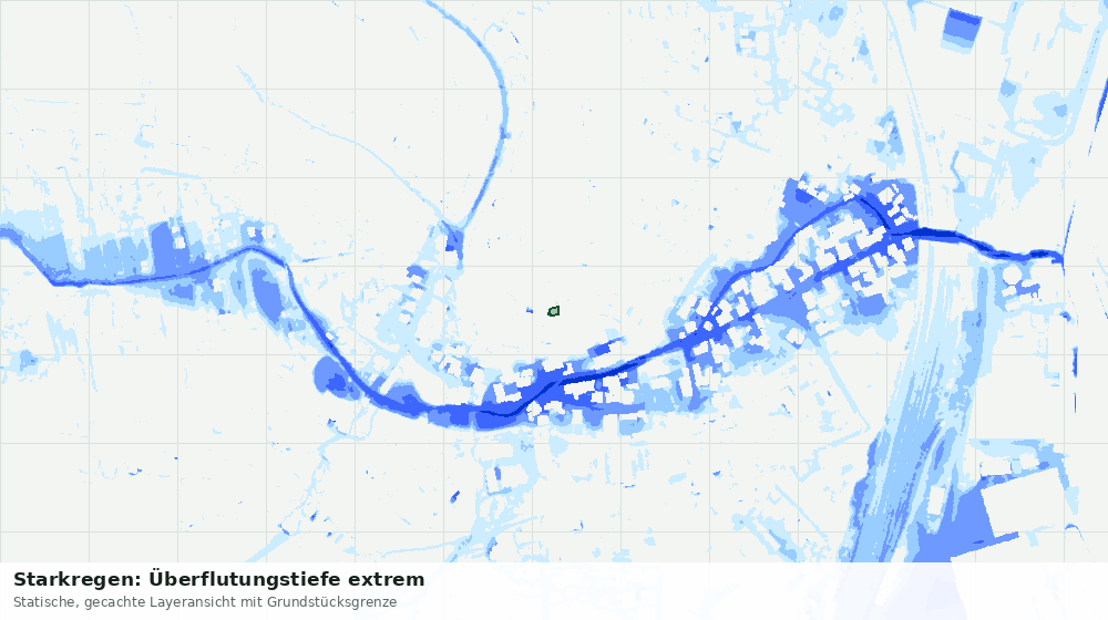 Statische Kartenansicht: Starkregen: Überflutungstiefe extrem