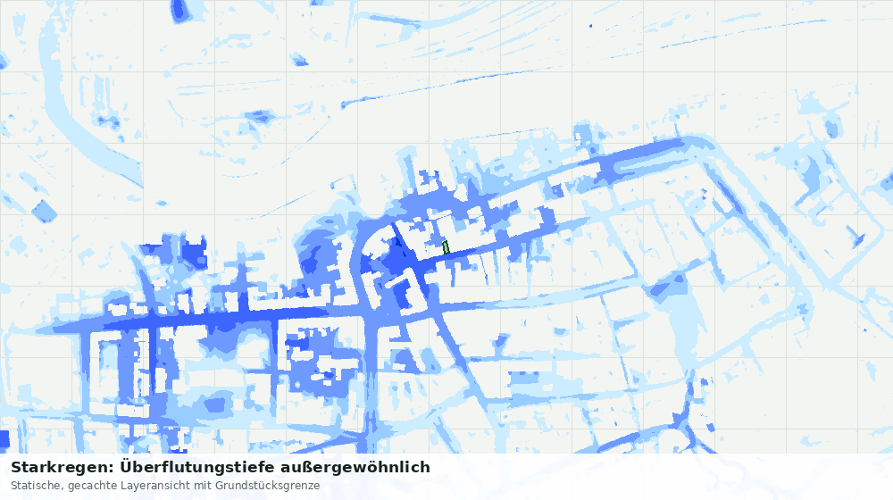 Statische Kartenansicht: Starkregen: Überflutungstiefe außergewöhnlich