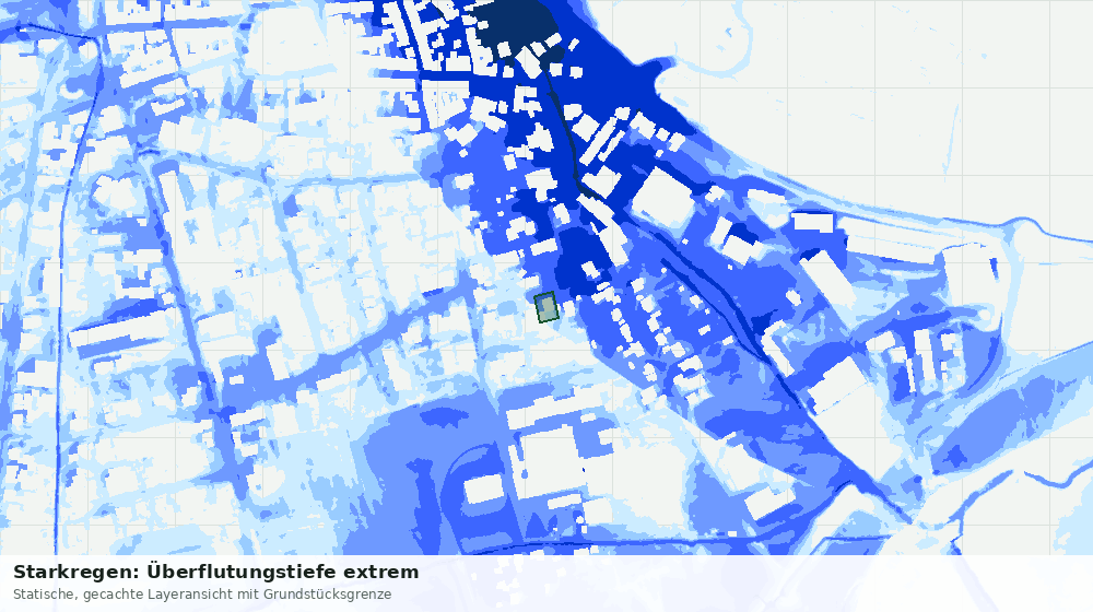 Statische Kartenansicht: Starkregen: Überflutungstiefe extrem