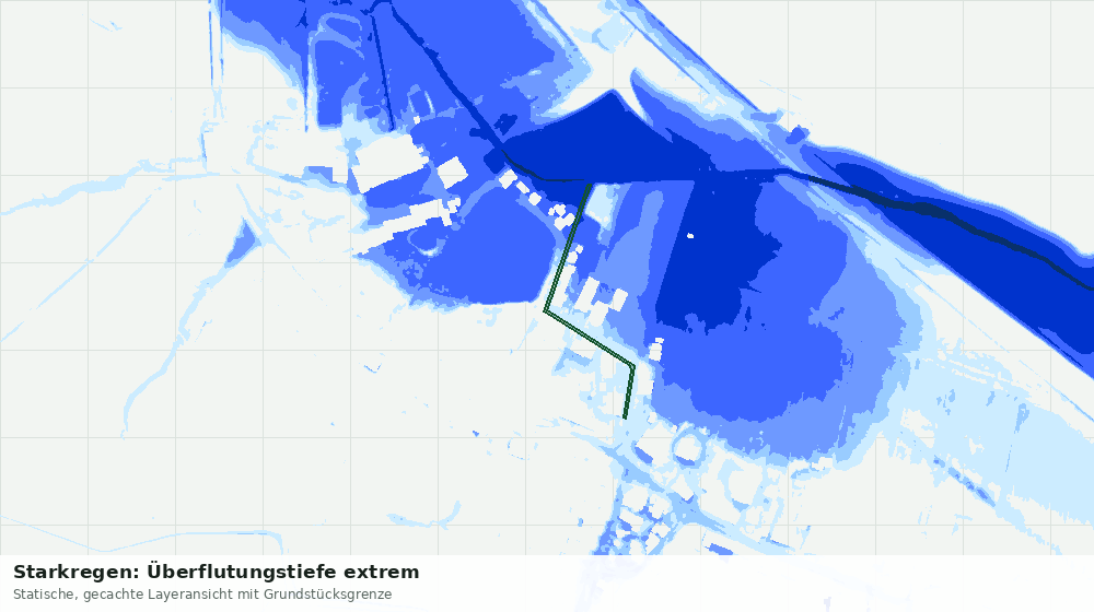 Statische Kartenansicht: Starkregen: Überflutungstiefe extrem