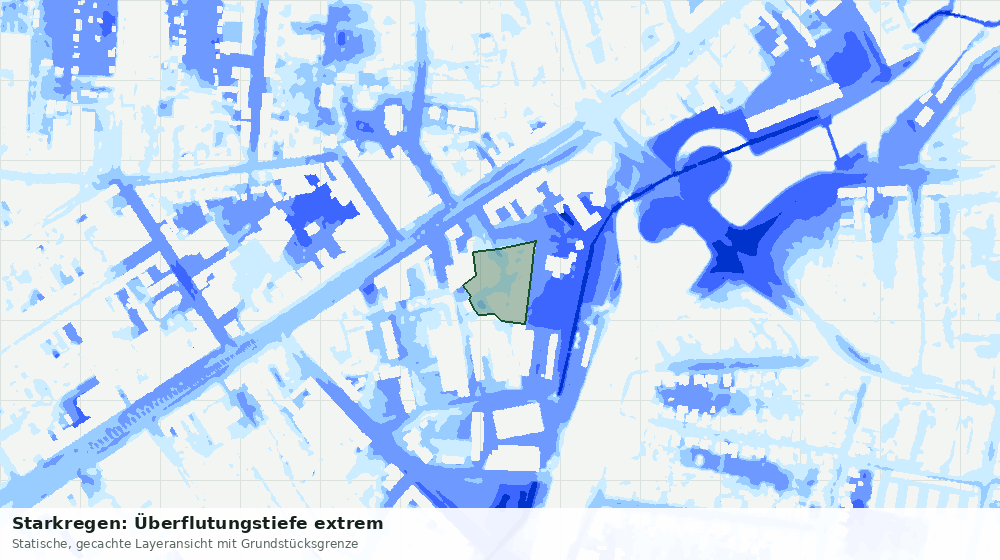 Statische Kartenansicht: Starkregen: Überflutungstiefe extrem