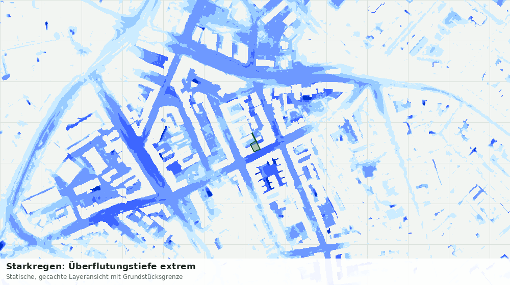 Statische Kartenansicht: Starkregen: Überflutungstiefe extrem