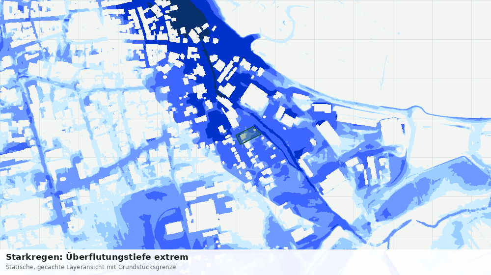 Statische Kartenansicht: Starkregen: Überflutungstiefe extrem