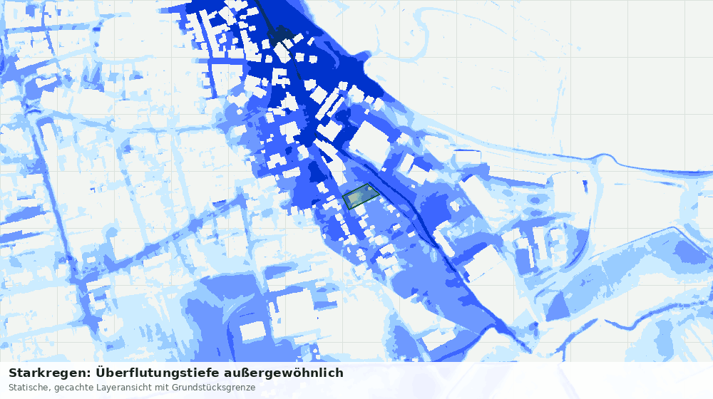 Statische Kartenansicht: Starkregen: Überflutungstiefe außergewöhnlich