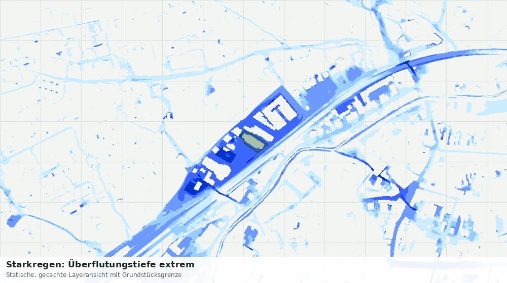 Statische Kartenansicht: Starkregen: Überflutungstiefe extrem