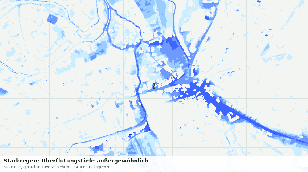Statische Kartenansicht: Starkregen: Überflutungstiefe außergewöhnlich