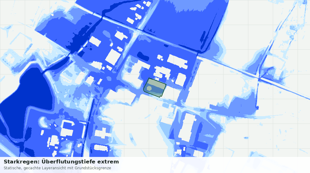 Statische Kartenansicht: Starkregen: Überflutungstiefe extrem