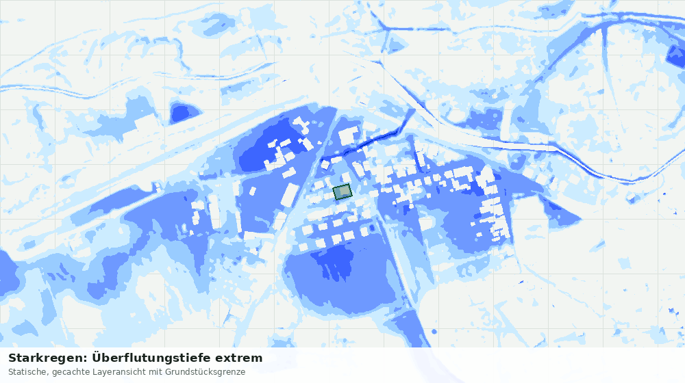 Statische Kartenansicht: Starkregen: Überflutungstiefe extrem