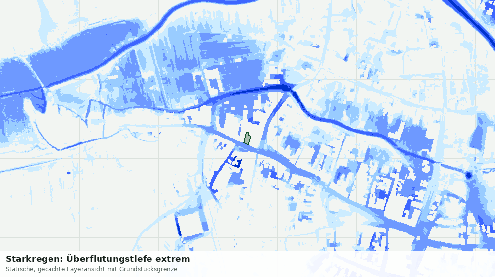 Statische Kartenansicht: Starkregen: Überflutungstiefe extrem