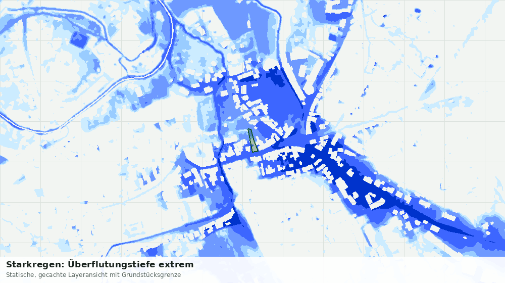 Statische Kartenansicht: Starkregen: Überflutungstiefe extrem