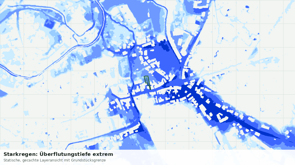 Statische Kartenansicht: Starkregen: Überflutungstiefe extrem