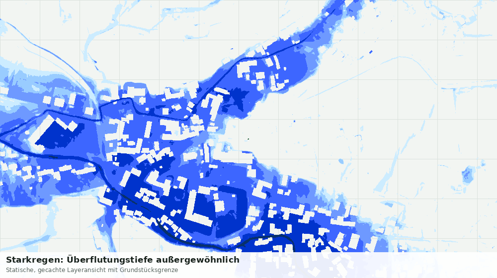 Statische Kartenansicht: Starkregen: Überflutungstiefe außergewöhnlich