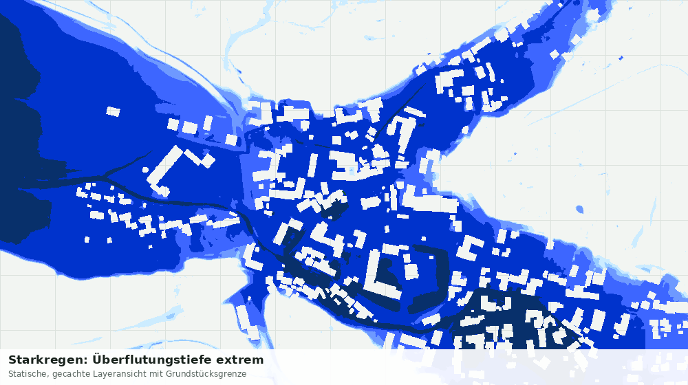 Statische Kartenansicht: Starkregen: Überflutungstiefe extrem